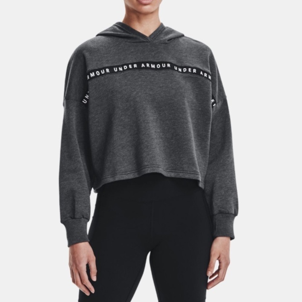 Under Armour Cropped Hoodie Dark Grey Logo Tape XS